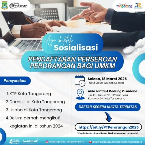 Disperindagkop UKM Kota Tangerang Buka Pendaftaran PT Perorangan Gratis untuk UMKM